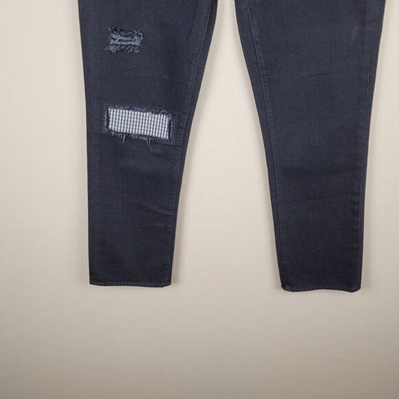 Parker Smith Black Straight Leg Crop Jeans Gingham Patch Black Size 29 - Picture 4 of 12